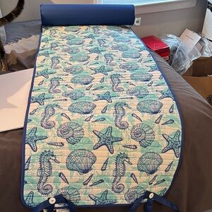 Blue Seashell Quilted Beach Mat with headrest and Nautical Shell Print